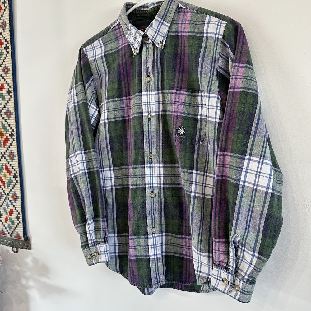 VTG Roper Women's Plaid Cotton Long Sleeve Button Up Shirt Medium Green Western